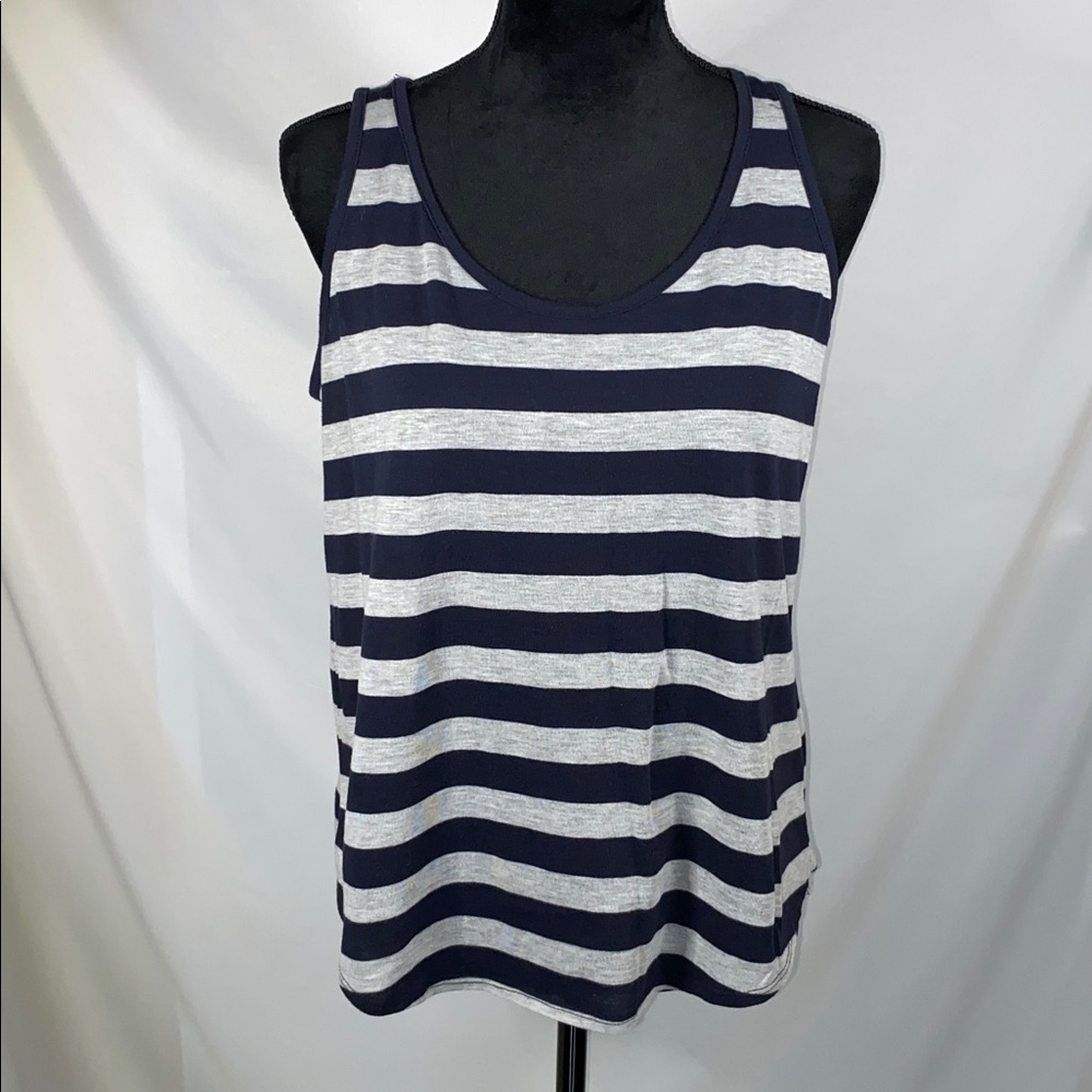 Y2K Cotton On Blue Gray Striped High Low Scoop Hem Tank Top Large